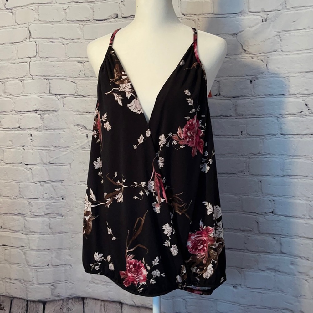 NWT, West Kei Printed Knit Cami, Black Floral. 2X